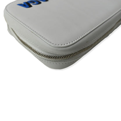 BALENCIAGA Logo Print Leather Strap Cash Phone Holder White