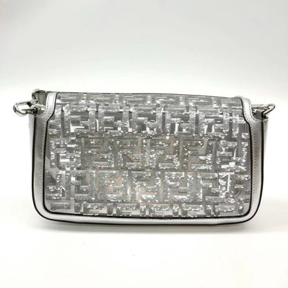 Fendi Baguette Fendi x Nicki Minaj Silver PVC and Leather with Glitter Sequins Crossbody Bag