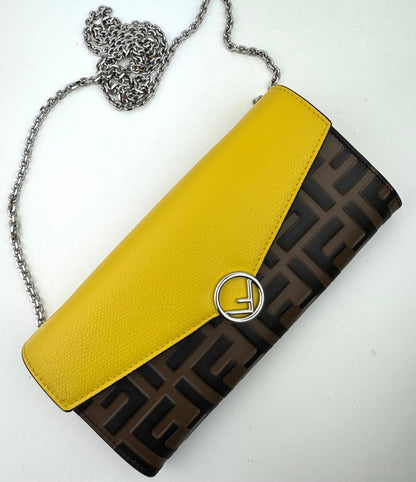 Fendi Continental Wallet with Chain in Yellow Leather
