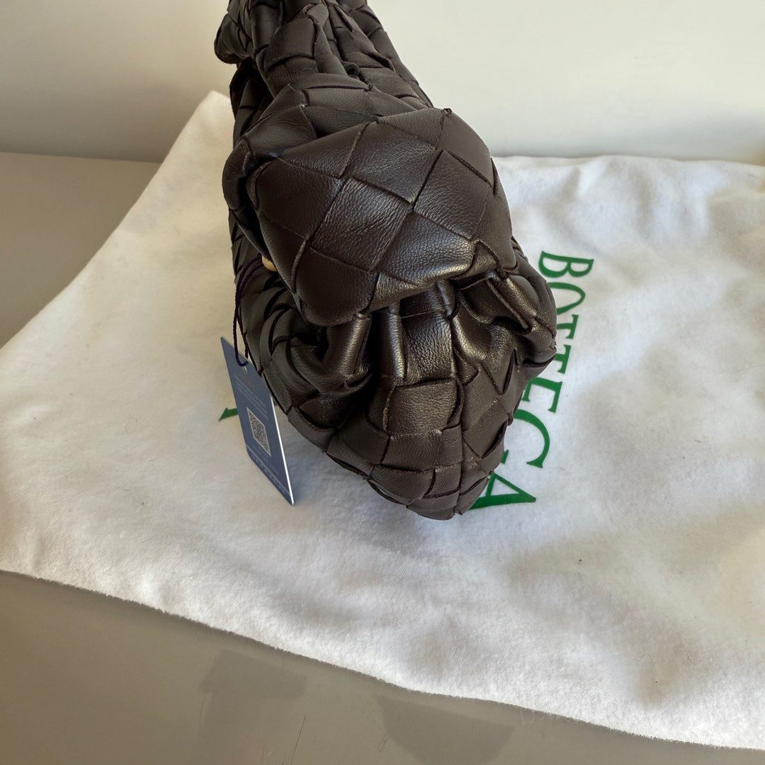 Bottega Veneta Jodie Mini Fondant Dark Chocolate Brown Lambskin Leather Clutch Bag