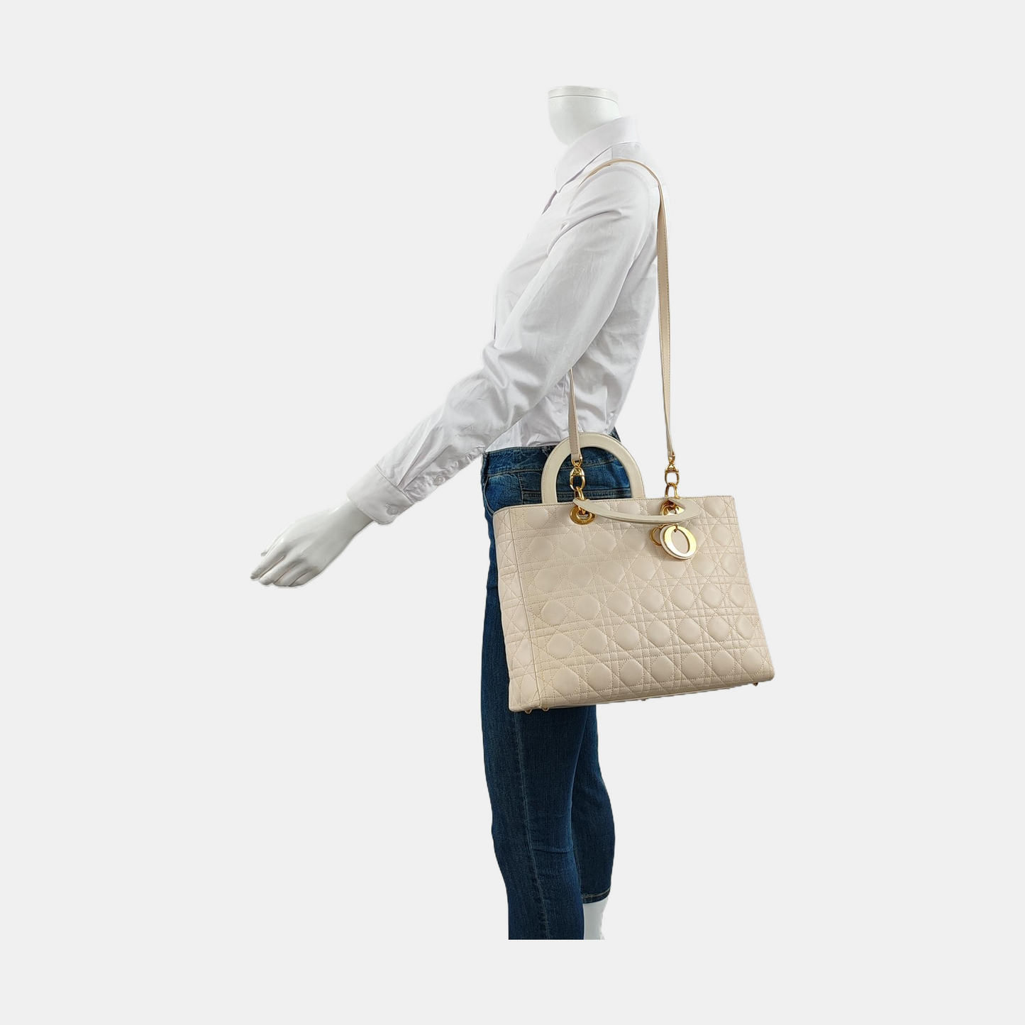 Lady Dior Large Off White Lambskin Cannage Leather Gold Hardware