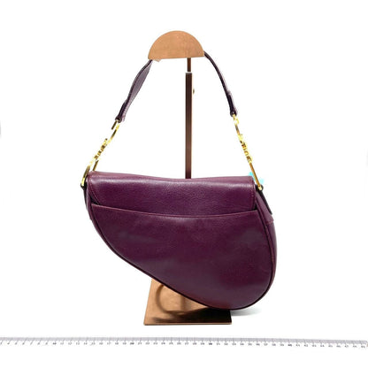 Dior Saddle Vintage Burgundy Purple Wine Calfskin Leather Gold Hardware Shoulder Bag