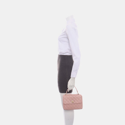 Chanel Vintage Top Handle Trendy CC Kelly Flap Bag Pink Cannage Lambskin Leather 24k Gold Plated Hardware