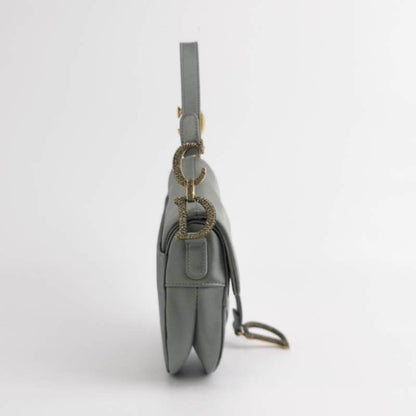 Dior Saddle Mini Silk Blue Grey with Crystal Embedded Buckles