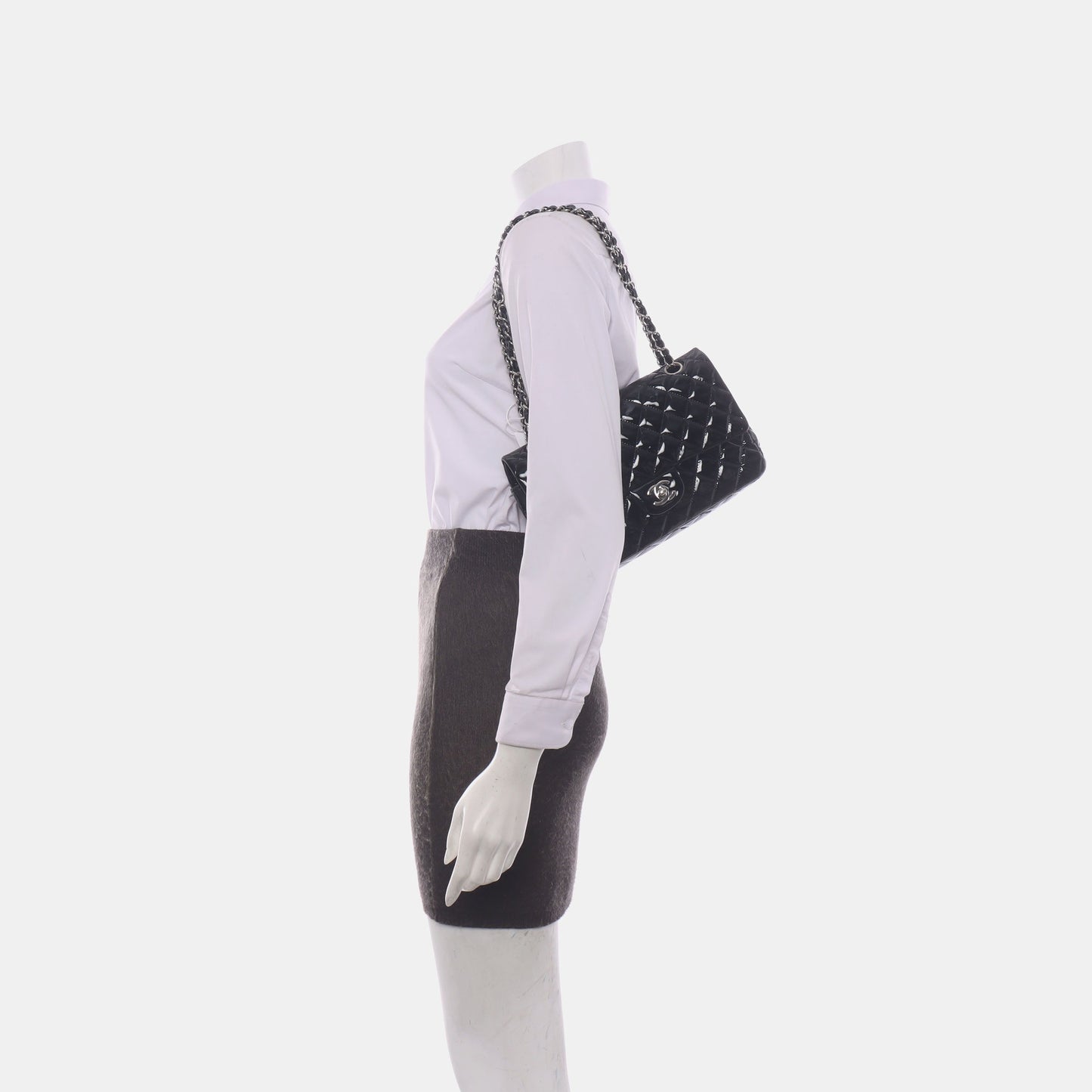 Chanel Classic Flap Medium Black Patent Leather Silver HW, 2010-2011