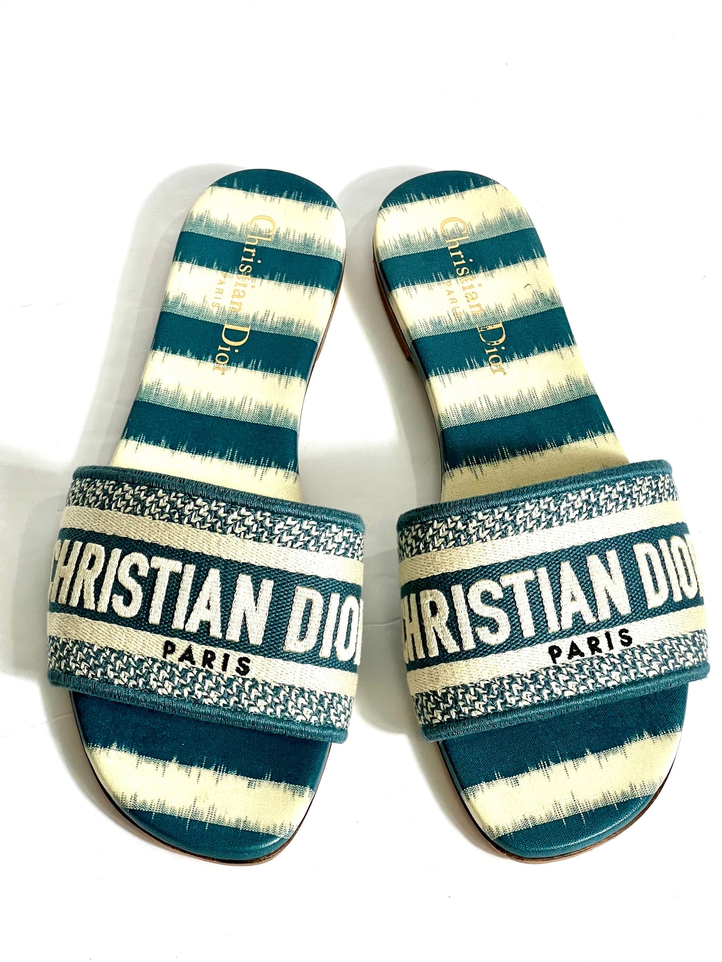 CHRISTIAN DIOR DWAY D-STRIPES EMBROIDERED MULES