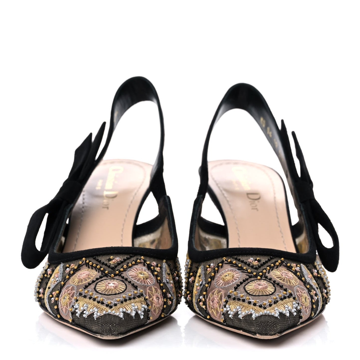 DIOR EMBROIDERED CALFSKIN BEADED SWEET D-SLINGBACK PUMPS