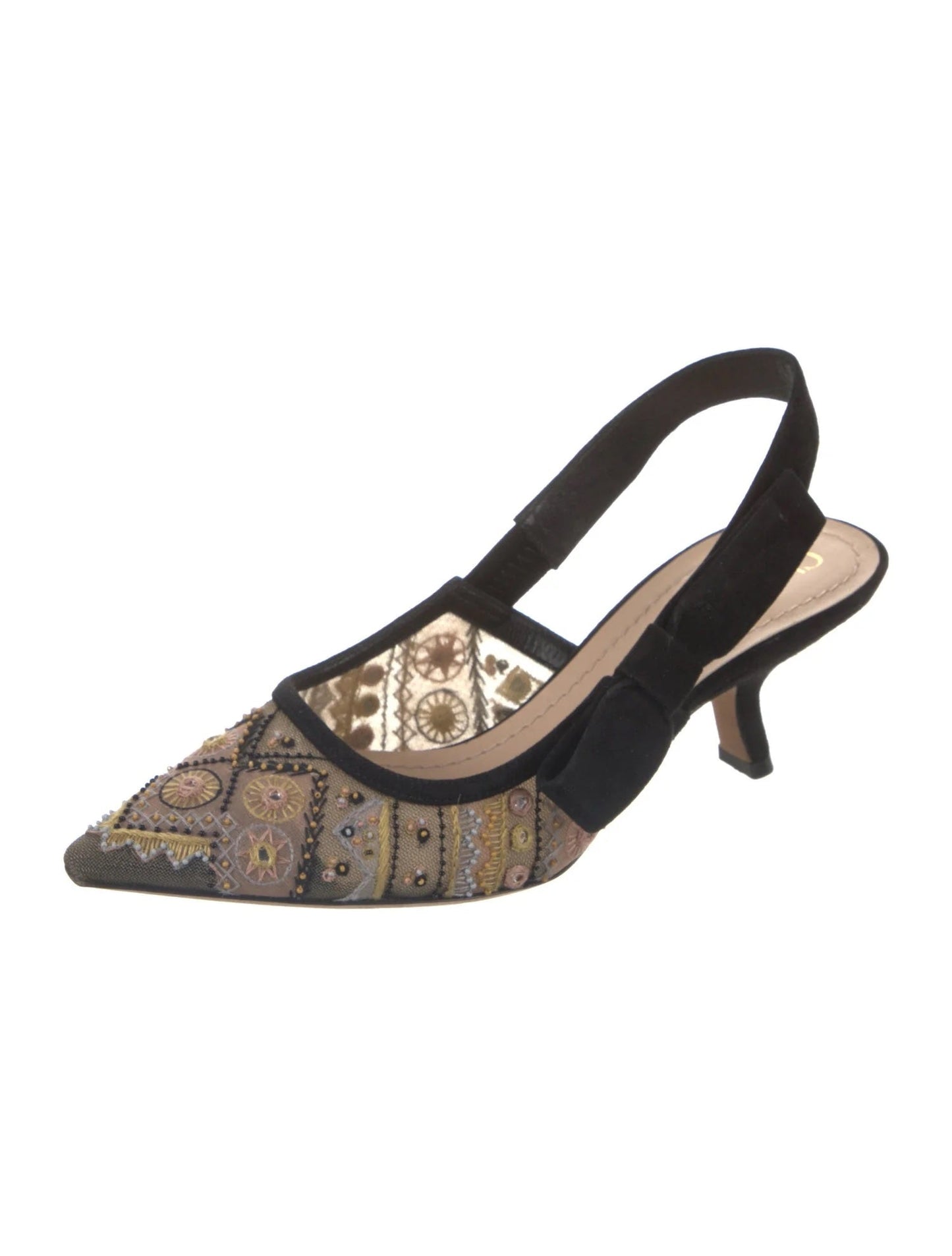 DIOR EMBROIDERED CALFSKIN BEADED SWEET D-SLINGBACK PUMPS