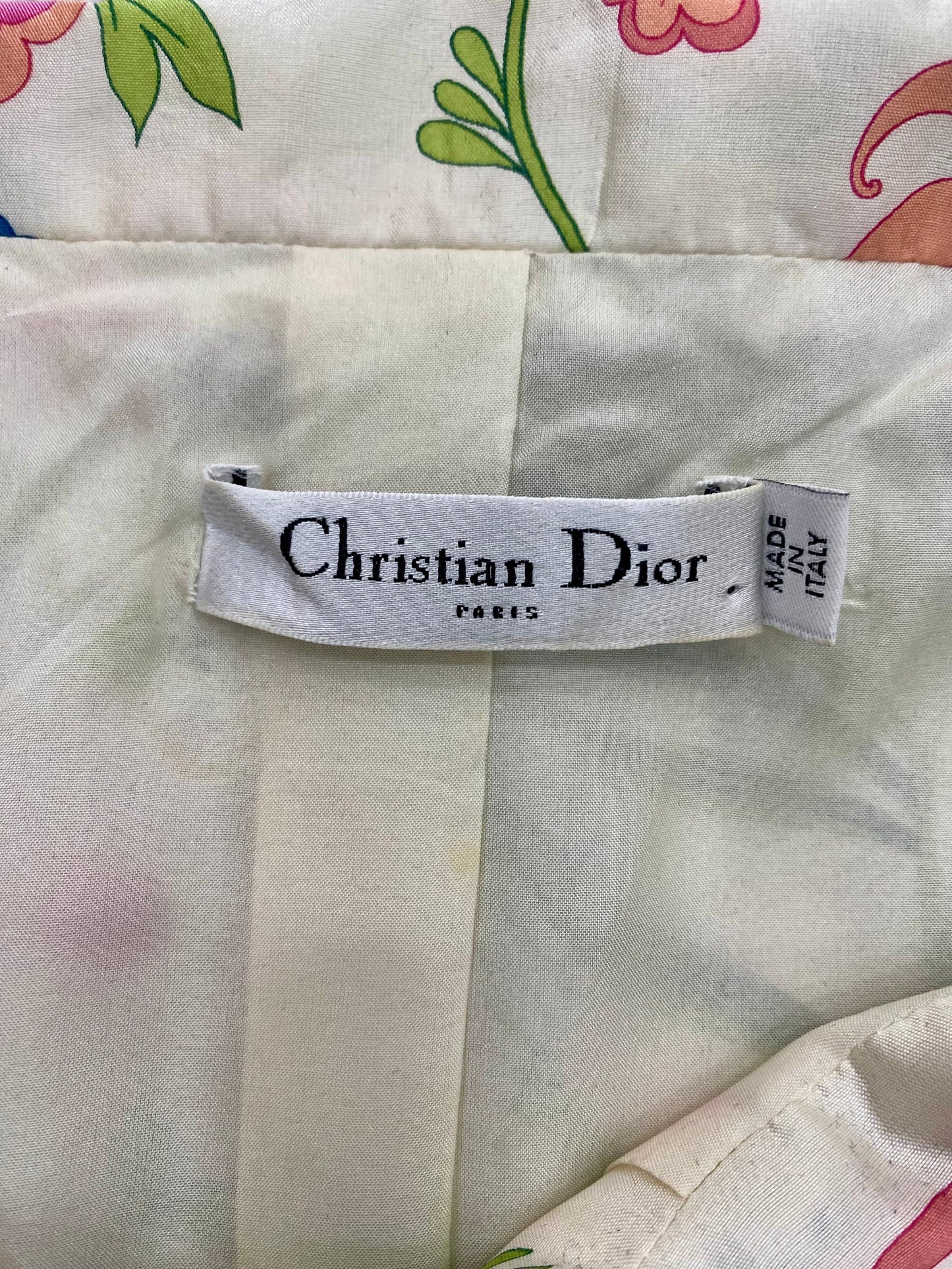 CHRISATIAN DIOR FLORAL PRINTED CROPPED SILK BLOUSE