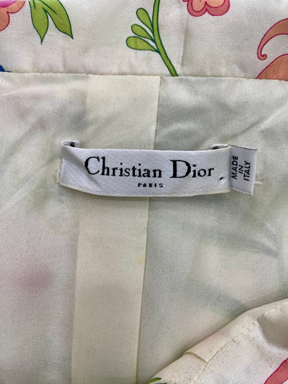 CHRISATIAN DIOR FLORAL PRINTED CROPPED SILK BLOUSE
