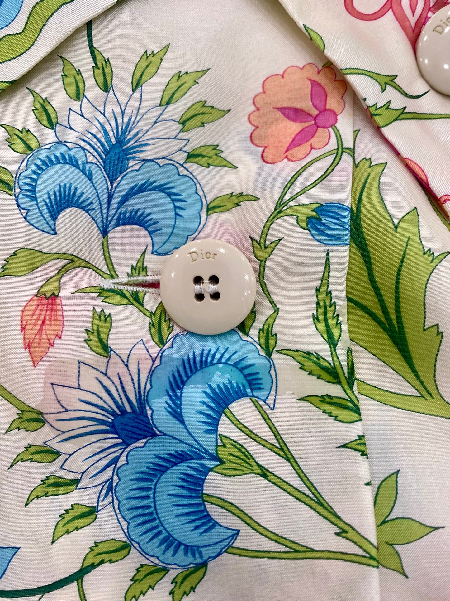 CHRISATIAN DIOR FLORAL PRINTED CROPPED SILK BLOUSE