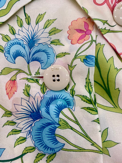 CHRISATIAN DIOR FLORAL PRINTED CROPPED SILK BLOUSE