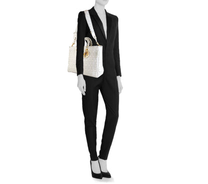DIOR LADY DIOR BRAIDED LEATHER LARGE TOTE BAG