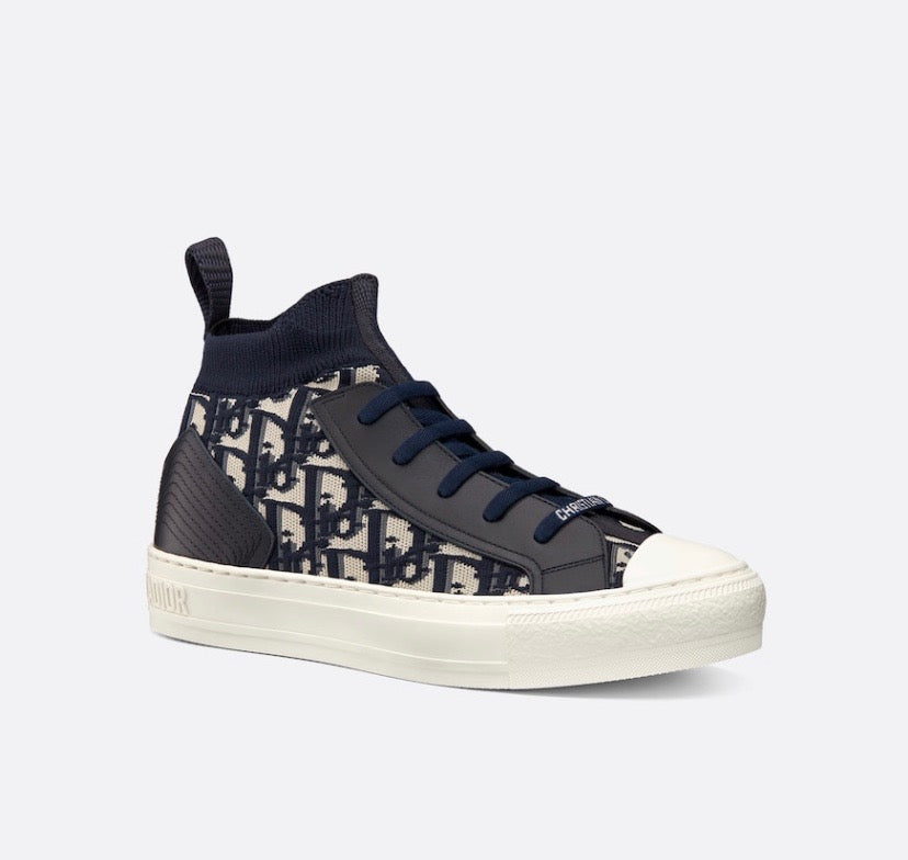 DIOR TECHNICAL KNIT CALFSKIN WALK'N DIOR MID TOP SNEAKERS