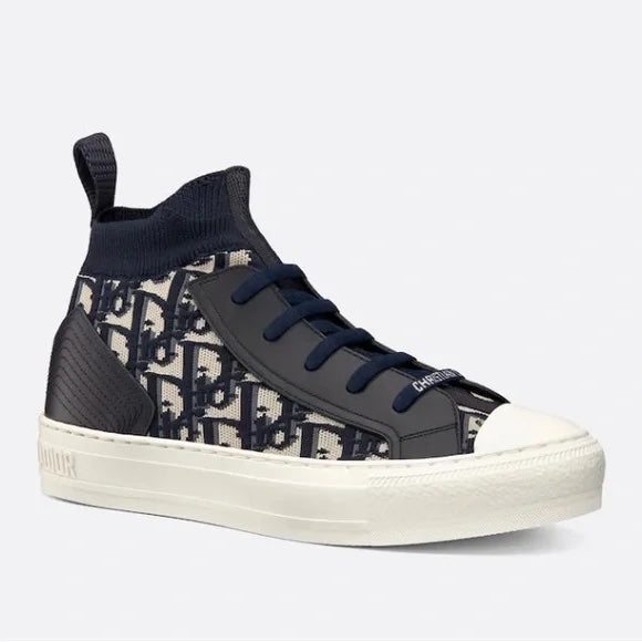 DIOR TECHNICAL KNIT CALFSKIN WALK'N DIOR MID TOP SNEAKERS