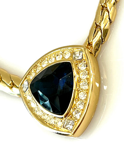 CHRISTIAN DIOR VINTAGE SNAKE CHAIN BLUE CRYSTAL CENTERPIECE CHOKER