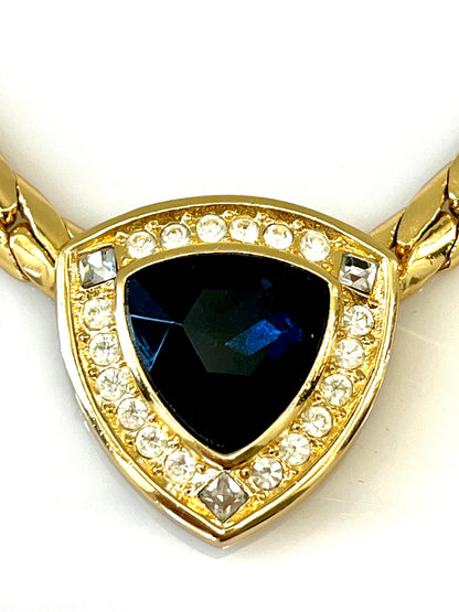 CHRISTIAN DIOR VINTAGE SNAKE CHAIN BLUE CRYSTAL CENTERPIECE CHOKER