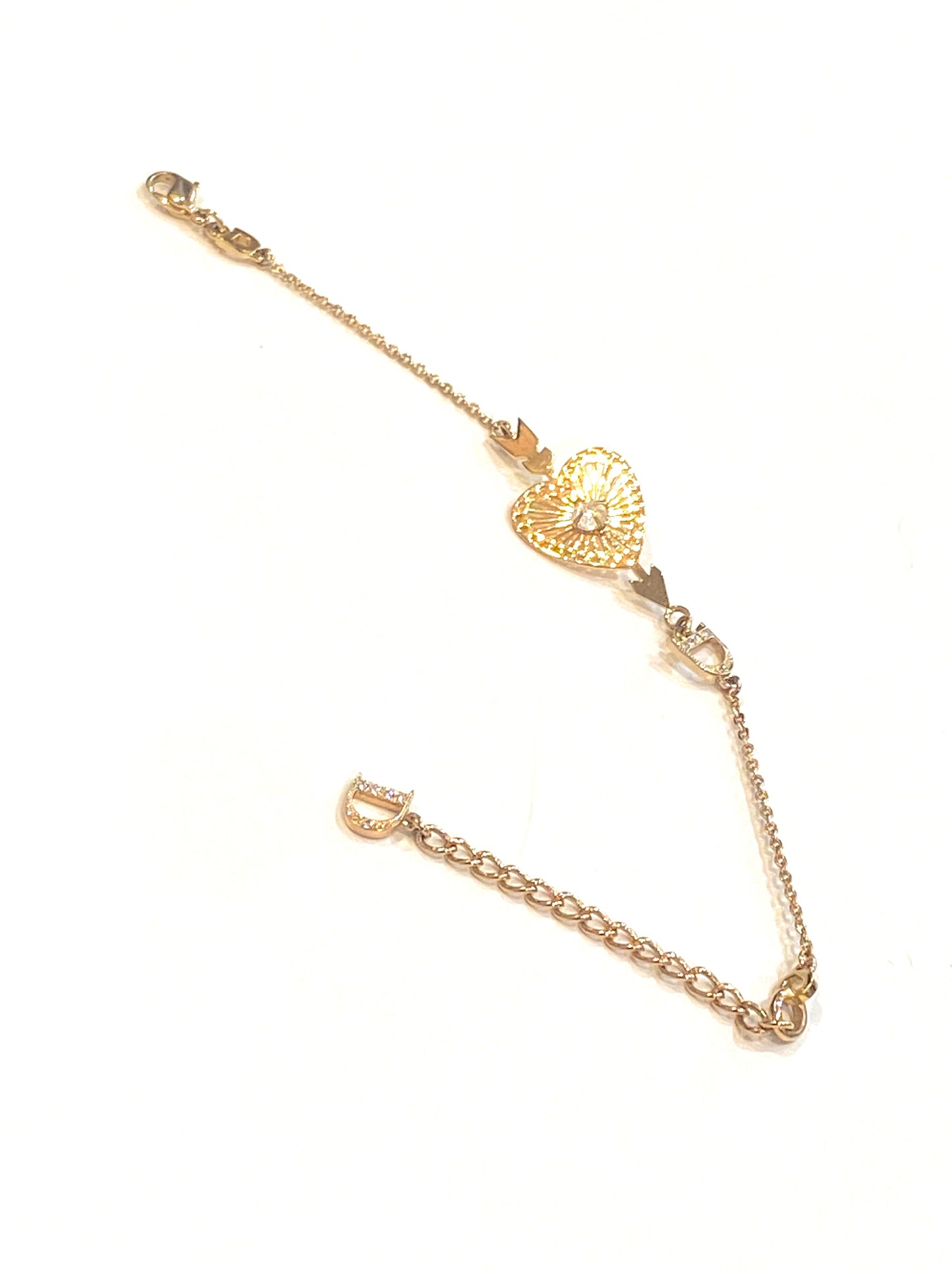 CHRISTIAN DIOR VINTAGE HEART CRYSTAL D LOGO BRACELET