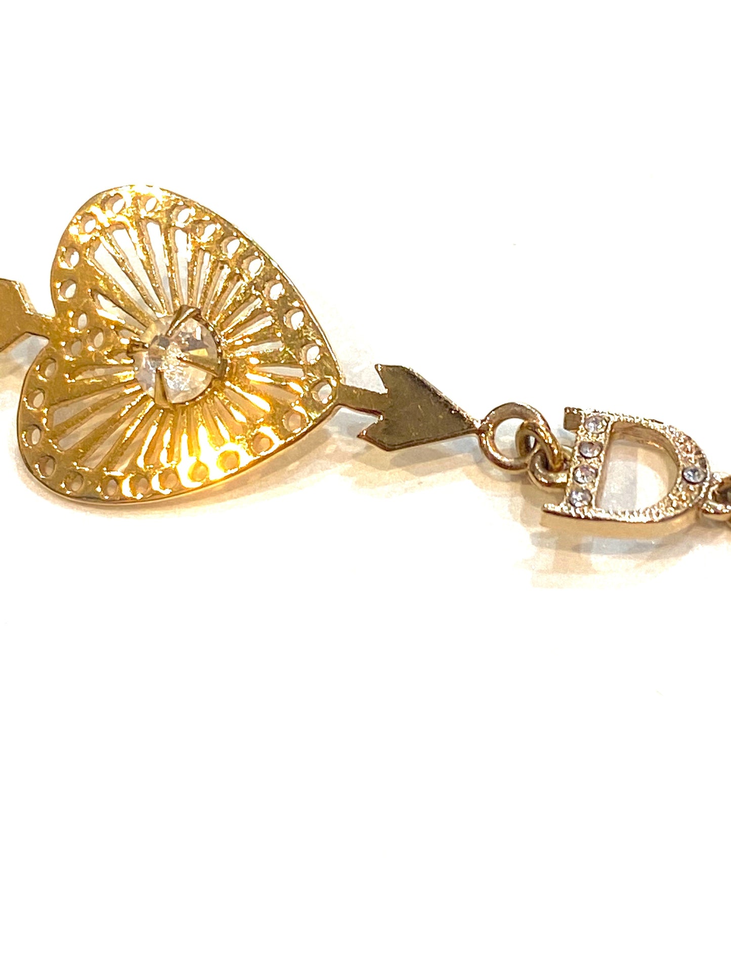 CHRISTIAN DIOR VINTAGE HEART CRYSTAL D LOGO BRACELET