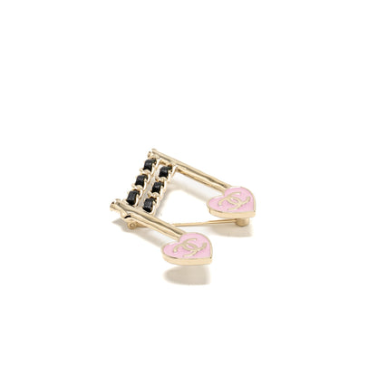 Chanel 24a Music Note CC Logo Heart Brooch Gold Tone