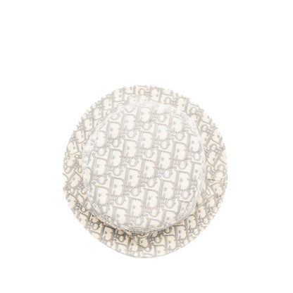 Dior Size 58 Oblique Small Brim Bucket Hat Cotton White/Gray