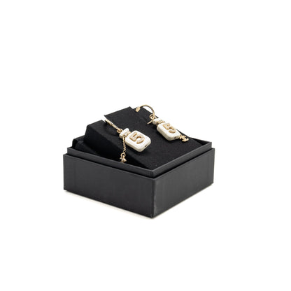 Chanel No.5 Perfume Bottle cc Logo Dropped Crystal Earrings Light Gold Tone