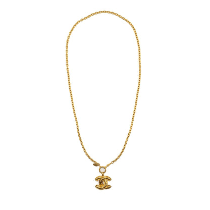 Chanel Vintage CC Logo Gold-plated Long Necklace Gold tone
