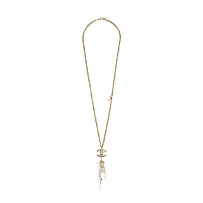 Chanel Pearl and Crystal Drop CC Necklace Multicolour Stones Light Gold Tone