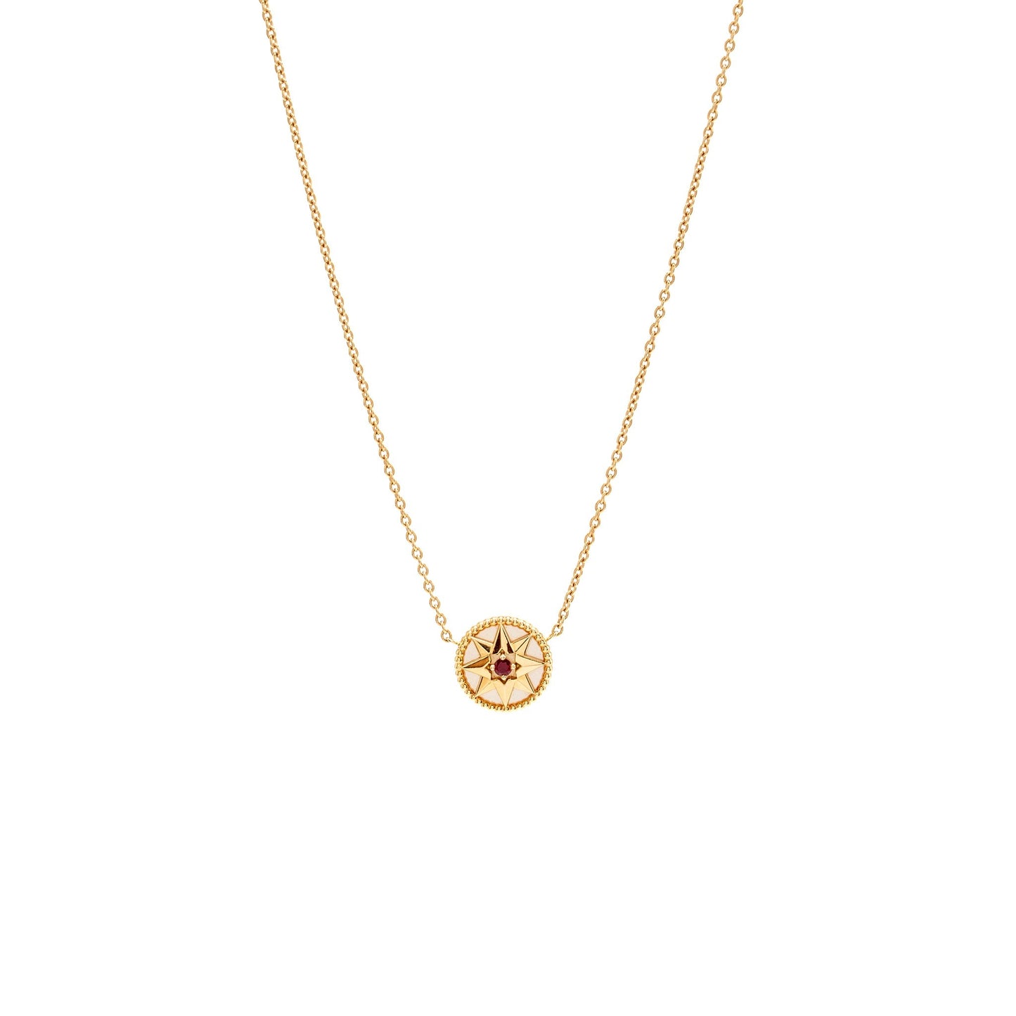 Dior Rose Des Vents Necklace Mother of Pearl/Ruby Rose Gold