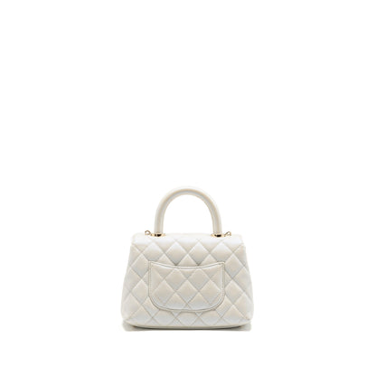 Chanel Mini Coco handle caviar iridescent white LGHW
