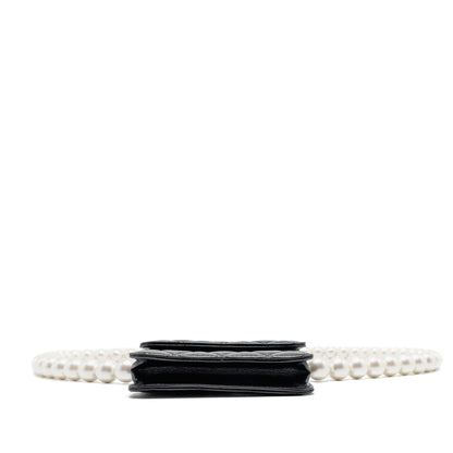CHANEL Card Holder with Maxi Pearls Chain Lambskin Black LGHW