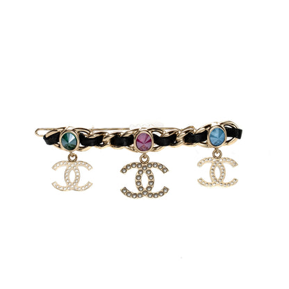 Chanel CC drop hair clip black / light gold tone