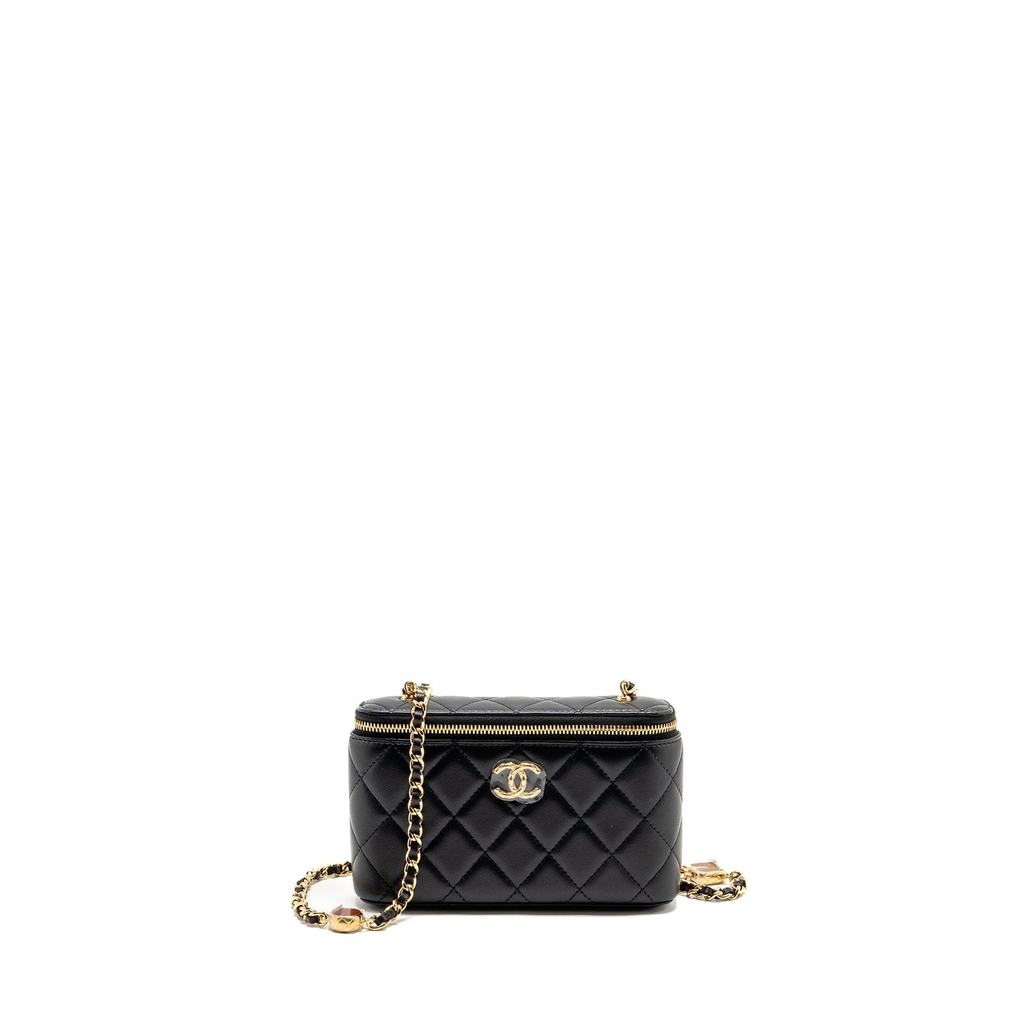 Chanel Small Vanity Clutch with Detail Chain Caviar Black GHW (Microchip)