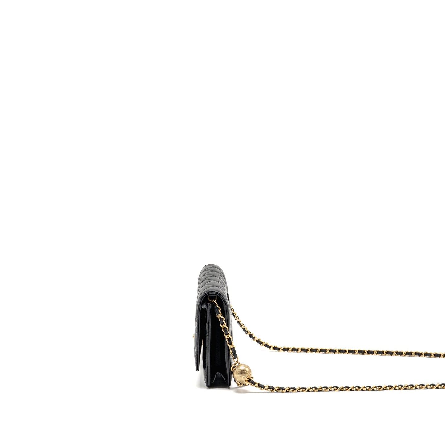 CHANEL Pearl Crush Wallet on Chain Lambskin Black GHW (Microchip)