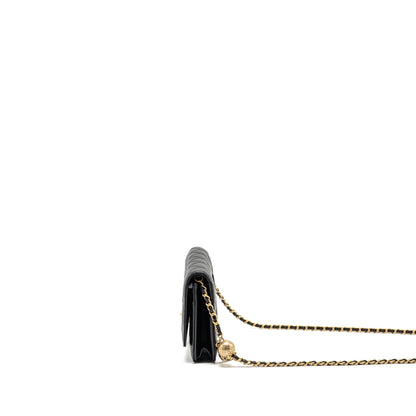 CHANEL Pearl Crush Wallet on Chain Lambskin Black GHW (Microchip)