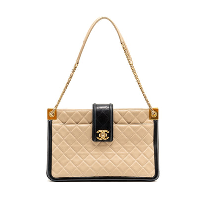 Chanel Elegant CC Tote Quilted Lambskin Beige/Black GHW