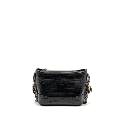 Chanel Small Gabrielle Hobo Bag with Top Handle Croc-Embossed Calfskin Black Multicoloured Hardware