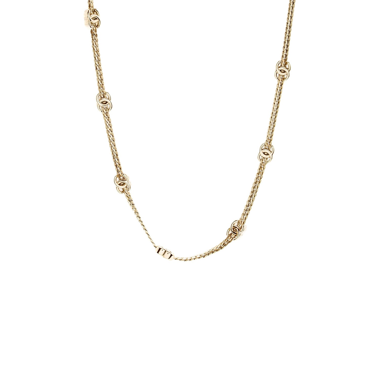Chanel Mini CC logo 7 motif necklace light gold tone