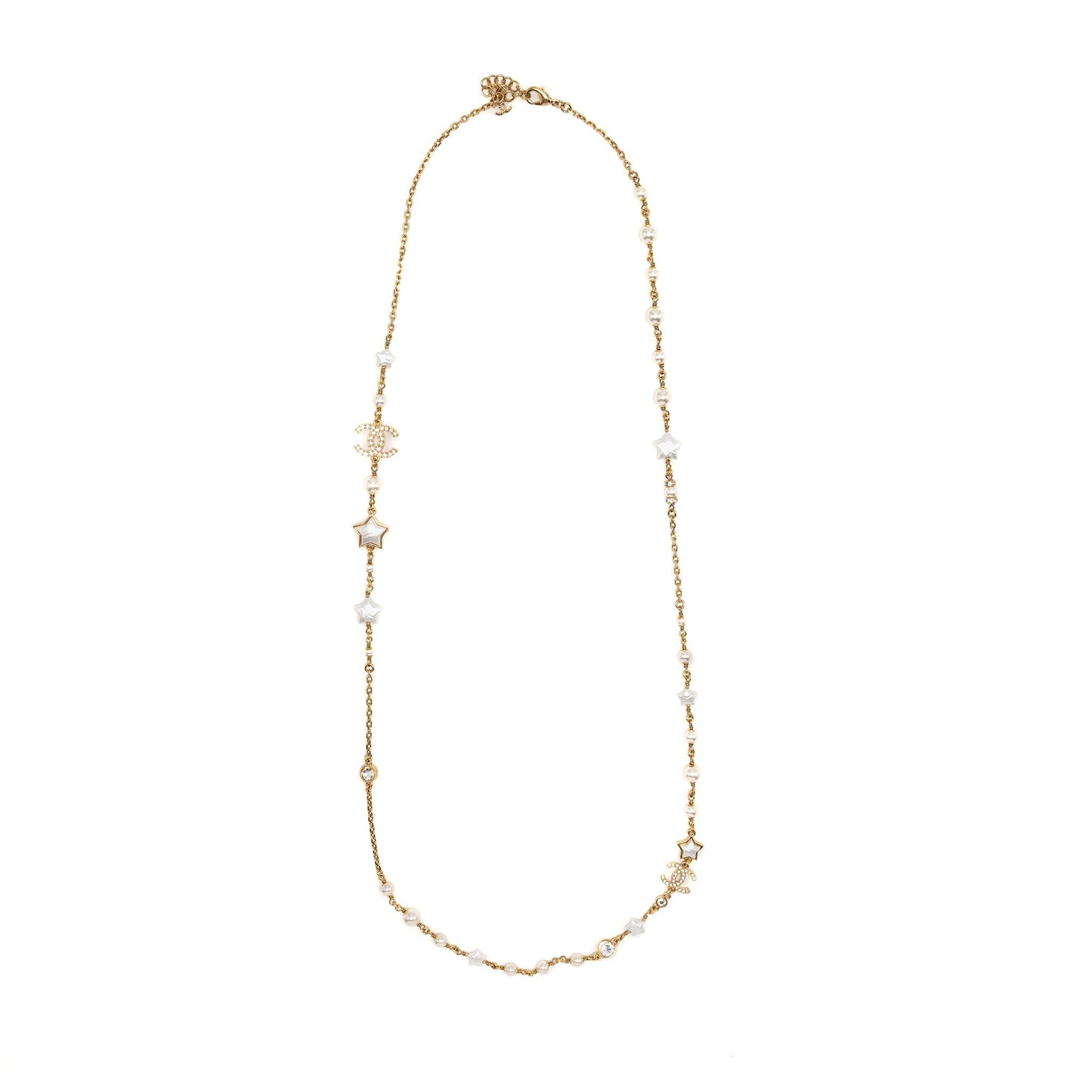 Chanel CC Star Long Necklace Pearl/Crystal Gold Tone