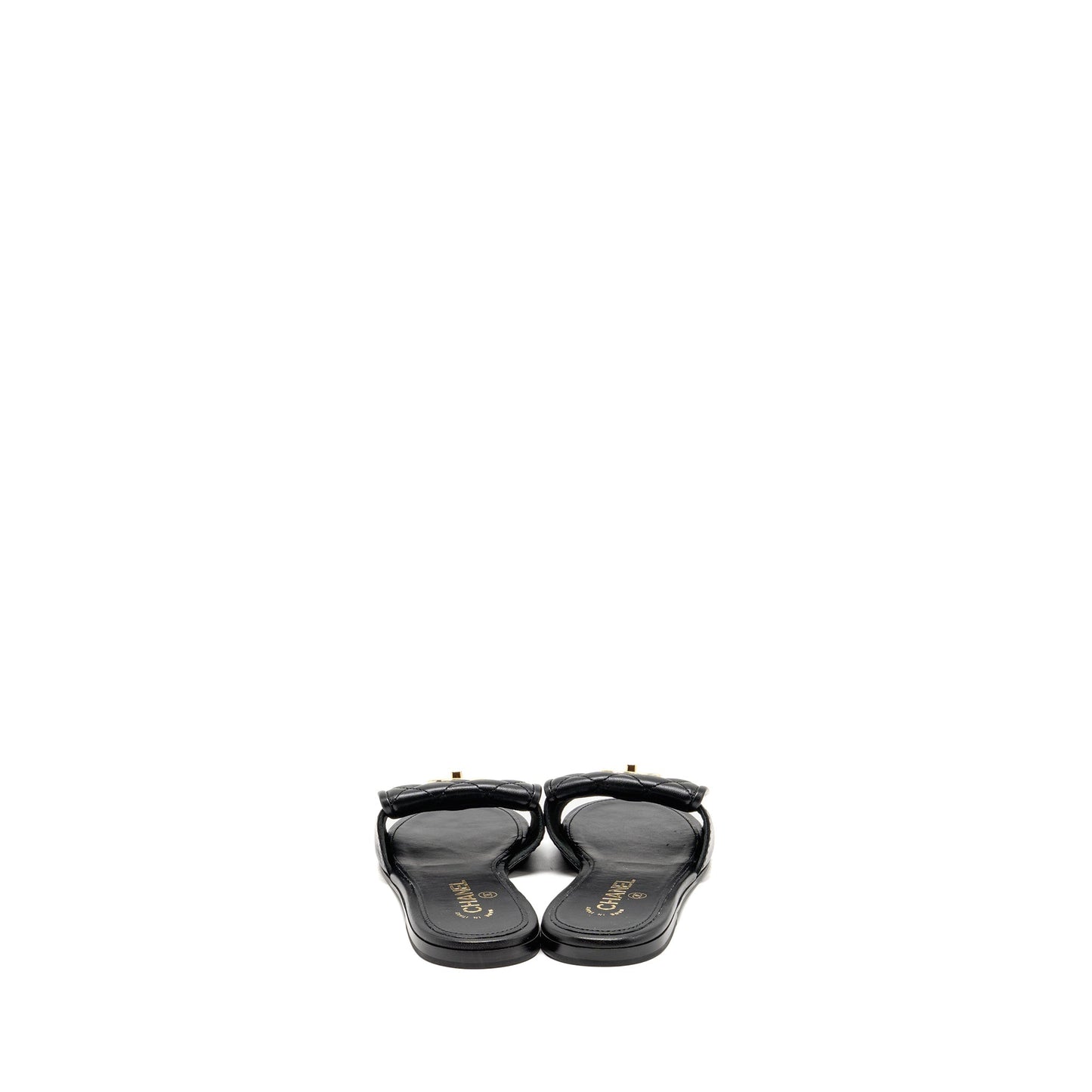 Chanel Size 37.5 Quilted CC Slide Sandals Leather Black LGHW