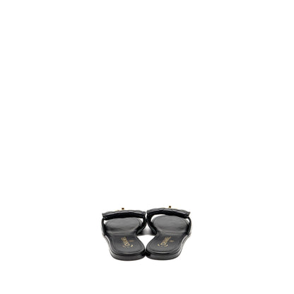 Chanel Size 37.5 Quilted CC Slide Sandals Leather Black LGHW