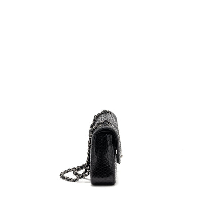 Chanel Medium Classic Double Flap Bag Python Black SHW
