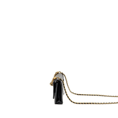 Chanel 24A Detailed Chain Wallet on Chain Shiny Calfskin Black GHW (Microchipï¼