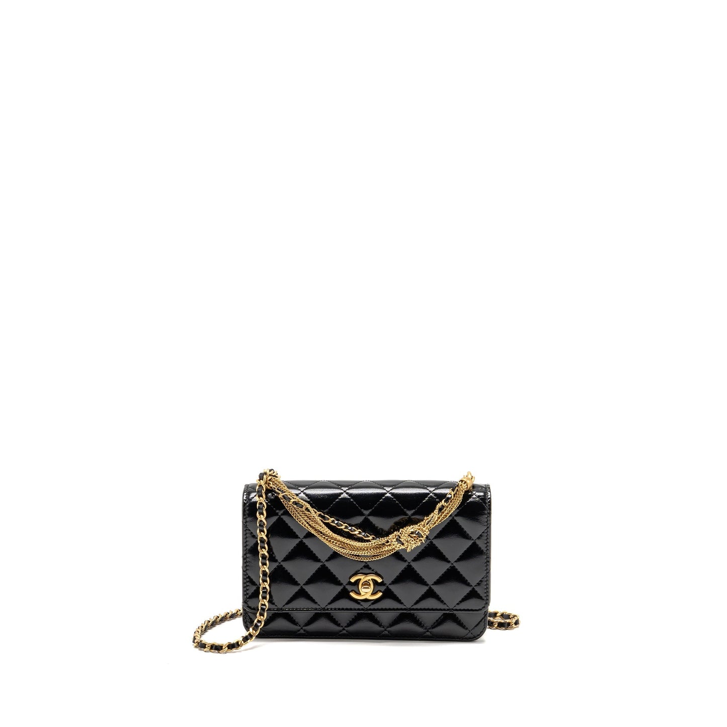 Chanel 24A Detailed Chain Wallet on Chain Shiny Calfskin Black GHW (Microchipï¼