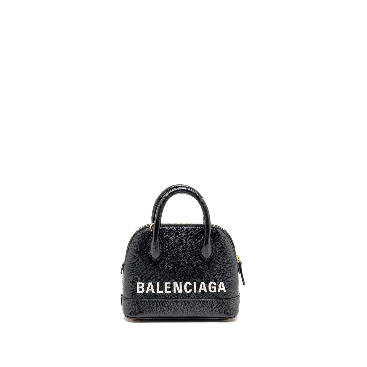 Balenciaga Ville Graffiti Top Handle Bowling Purse Grained Calfskin Black/White