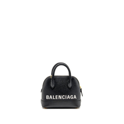 Balenciaga Ville Graffiti Top Handle Bowling Purse Grained Calfskin Black/White