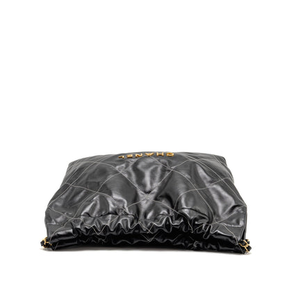 Chanel Medium 22 Bag White Stitching Calfskin Black GHW (Microchip)