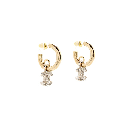 Chanel CC Drop Earrings Crystal Light Gold/Silver Tone