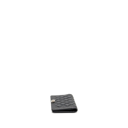Chanel Boy Long Wallet Shiny Grained Calfskin Black SHW