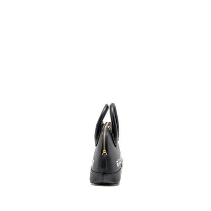 Balenciaga Ville Graffiti Top Handle Bowling Purse Grained Calfskin Black/White